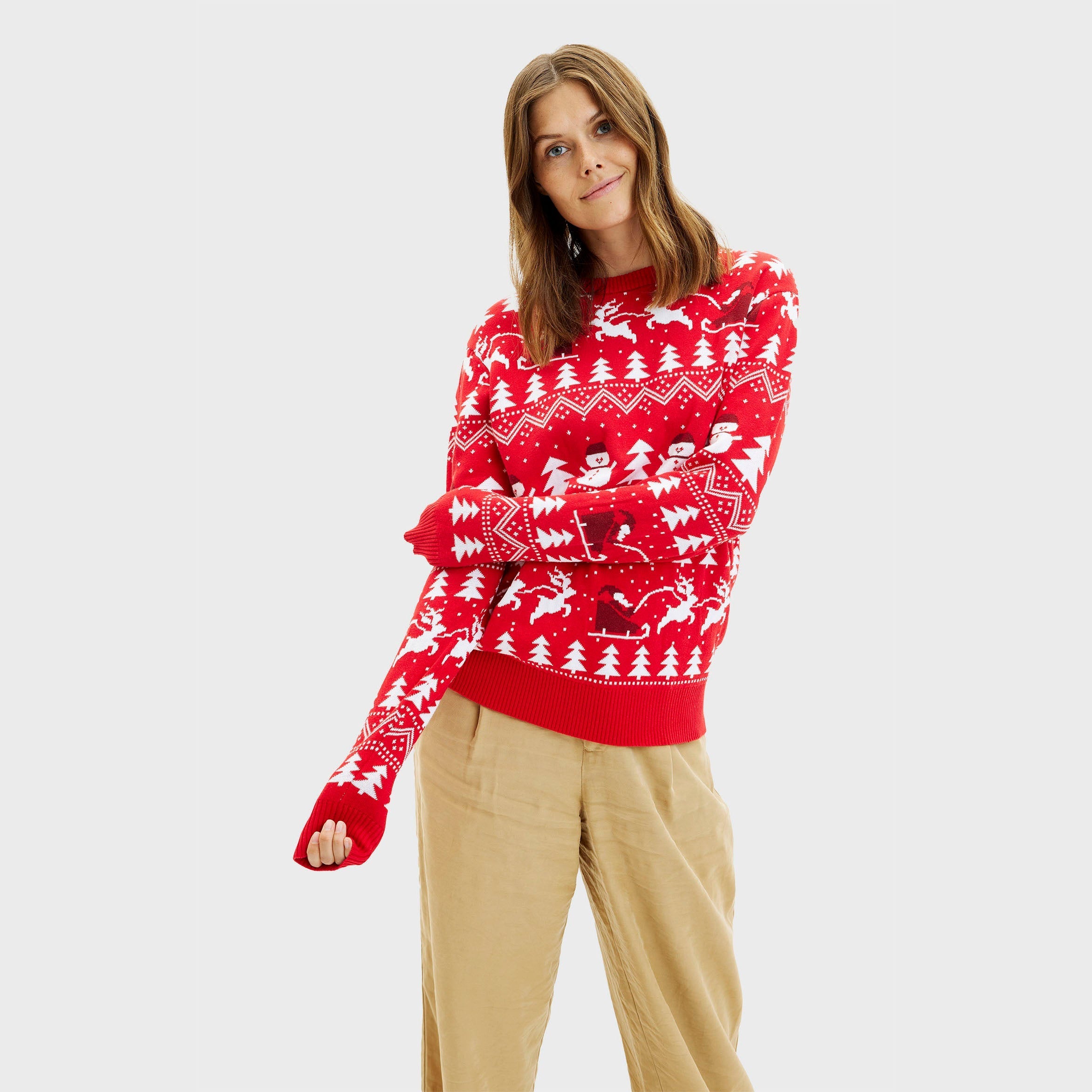 Der Stilvolle Weihnachtspullover rot - Damen.